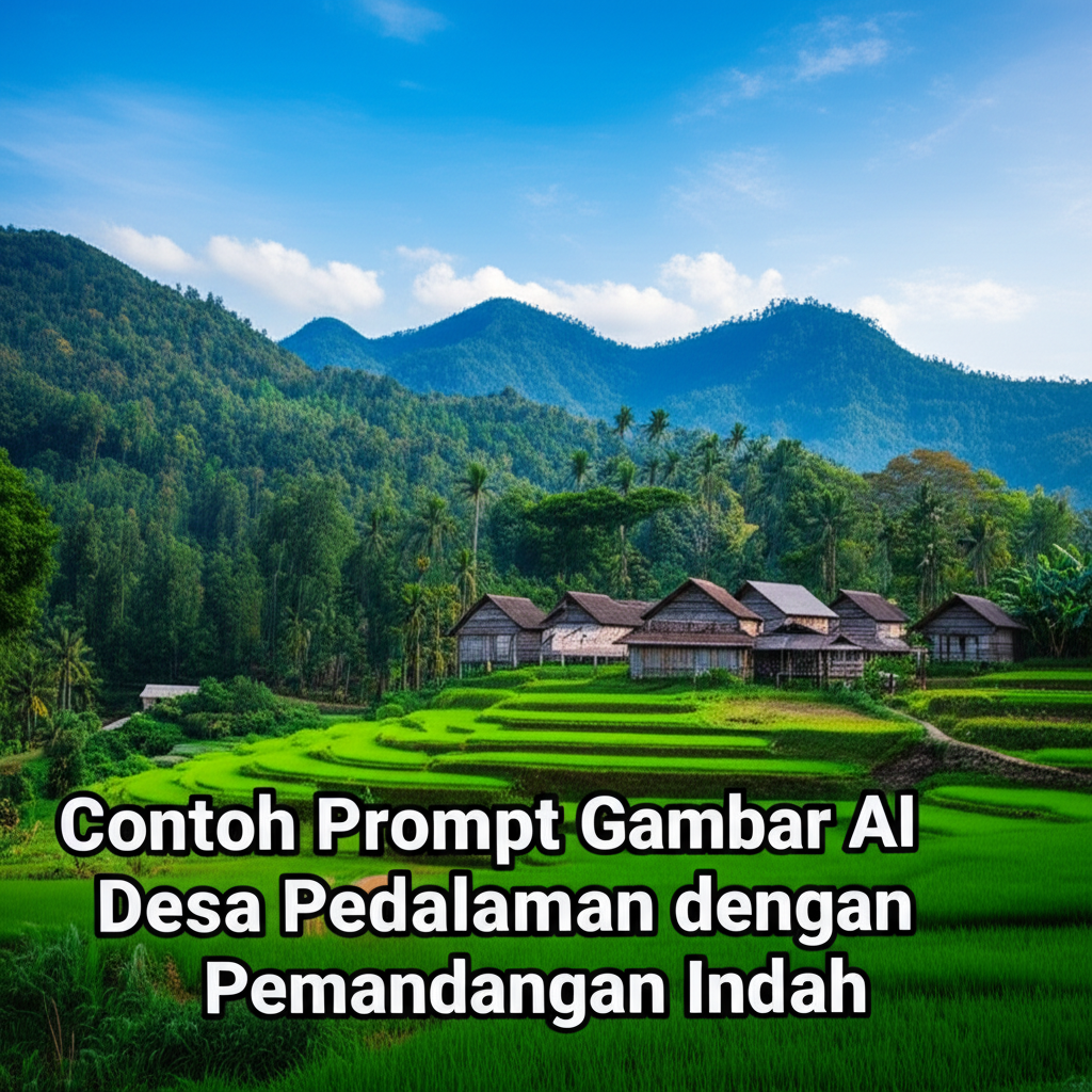 Contoh Prompt Gambar AI Desa Pedalaman dengan Pemandangan Indah Contoh Prompt Gambar AI Desa Pedalaman dengan Pemandangan Indah