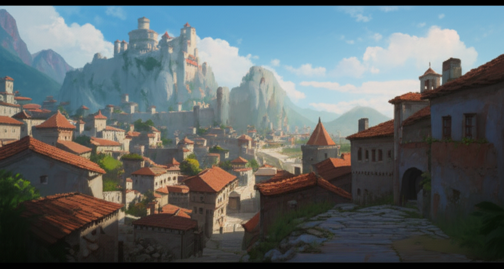 Contoh Prompt Gambar AI Kota Kuno dengan Benteng Tua Contoh Prompt Gambar AI Kota Kuno dengan Benteng Tua