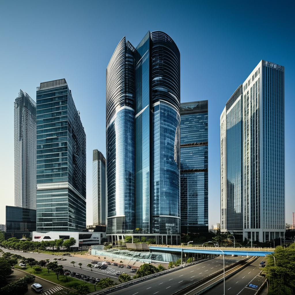 Contoh Prompt Gambar AI Kota Modern dengan Gedung Kaca Contoh Prompt Gambar AI Kota Modern dengan Gedung Kaca