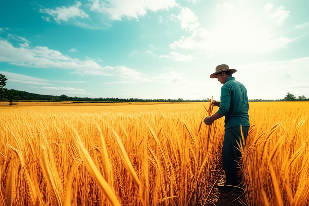 Contoh Prompt Gambar AI Ladang Gandum dengan Petani Contoh Prompt Gambar AI Ladang Gandum dengan Petani